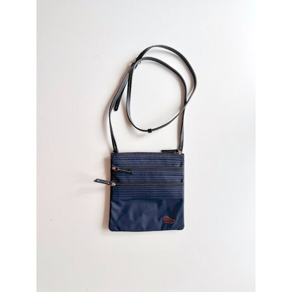 NWOT DOONEY & BURKE North South Navy Nylon Leather Triple Zip NylCrossbody Purse - Picture 1 of 10